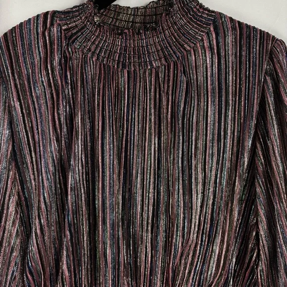 NWT O.P.T Women’s Metallic Striped Ruffle Long Sleeve Smock Neck Party Dress, XL - Picture 11 of 15